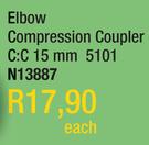 Elbow Compression Coupler C:C 15mm 5101 N13887-Each