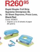 Rapid Stapler Full Strip Supreme Omnipress 30, 30 Sheet Supreme, Press Less, Black/Red