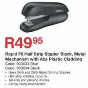 Rapid F6 Half Strip Stapler Black, Metal Mechanism With Abs Plastic Cladding