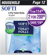 Softi 2 Ply Toilet Rolls 18 Pack-For 2