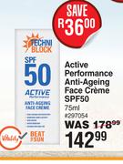 Techni Block Active Performance Anti Ageing Face Creme SPF50-75ml