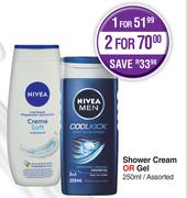 Nivea Shower Cream Or Gel Assorted-250ml
