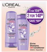 L'Oreal Elvive Shampoo Or Conditioner Assorted-For 2 x 400ml