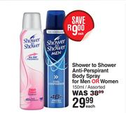 Shower To Shower Anti Perspirant Body Spray For Men Or Womem Assorted-150ml Each