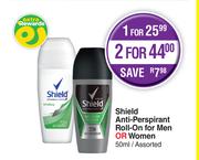 Shield Anti Perspirant Roll On For Men Or Women Assorted-For 2 x 50ml