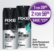 Axe Anti Perspirant Body Spray Assorted-For 2 x 150ml