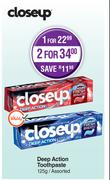 Close Up Deep Action Toothpaste Assorted-For 2 x 125g