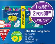 Always Ultra Thin Long Pads 20 Normal, 16 Long, 14 Extra Long-For 1