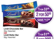 Lindt Chocolate Bar 35g Or Lindt Wafer Bar 30g-For 2