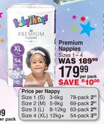 Baby Things Premium Nappies Sizes 1-4-Per Pack