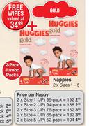 Huggies Nappies 2 x Sizes 1-5 Jumbo Packs-Each