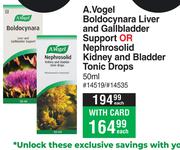 A.Vogel Boldocynara Liver & Gallbladder Support Or Nephrosolid Kidney & Bladder Tonic Drops-50ml Eac
