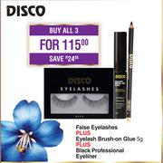 Disco False Eyelashes Plus Eyelash Brush On Glue 5g Plus Black Professional Eyeliner-For All 3