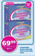 Cambridge Food Long Life Full Cream Milk-6x1Ltr Each