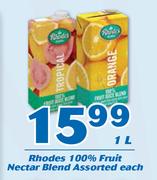 Rhodes 100% Fruit Nectar Blend-1Ltr Each