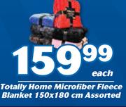 Totally Home Microfibre Fleece Blanket 150 x 180cm Assorted-Each