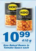Koo Baked Beans In Tomato Sauce-410g Each