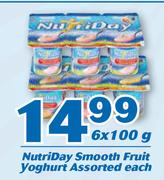 Nutriday Smooth Fruit Yoghurt Assorted-6 x 100g Each