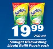 Sunlight Dishwashing Liquid Refill Pouch-750ml Each