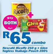 Nescafe Ricoffy 250g + Glen Tagless Teabags Pouch 200's Combo-For Both