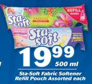 Sta-Soft Fabric Softener Refill Pouch-500ml Each