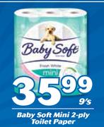 Baby Soft Mini 2 Ply Toilet Paper-9's Pack
