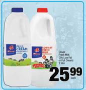 Clover Fresh Milk 2% Low Fat Or Full Cream-2Ltr Each