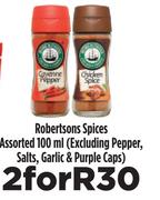 Robertsons Spices Assoted(Excluding Pepper, Salts, Garlic & Purple Caps)-For 2 x 100ml