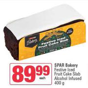 Spar Bakers Festive Iced Fruit Cake Slab Alcohol Infused-400g Each