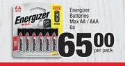 Energizer Batteries Max AA/ AAA-6's Per Pack