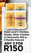 Food Lover's Cheddar, Gouda, White Cheddar Or Mozzarella-For Any 3 x 400g