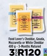 Food Lover's Cheddar,Gouda,Mozzarella Or White Cheddar-For 3 x 400g