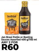  Jan Braai Potjie Or Basting Sauces Assorted-For Any 2 x 400g/750ml
