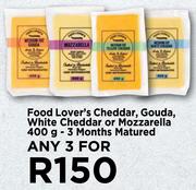Food Lover's Cheddar, Gouda, White Cheddar Or Mozzarella-For Any 3 x 400g