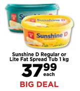 Sunshine D Regular Or Lite Fat Spread Tub-1Kg Each