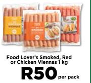 Food Lover's Smoked, Red Or Chicken Viennas-1Kg Per Pack