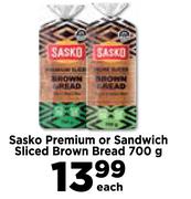 Sasko Premium Or Sandwich Sliced Brown Bread-700g Each