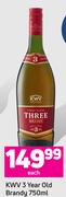 KWV 3 year Old Brandy-750ml