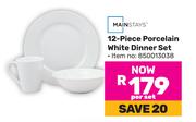 Mainstays 12 Piece Porcelain White Dinner Set-Per Set
