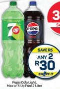 Pepsi Cola Light, Max Or 7 Up Free-Any 2 x 2L