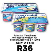 Parmalat Yumchums Or Smooth Medium Fat Yoghurt Assorted-For Any 2 x 6 x 100g