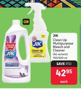Jik Clean Up Multi Purpose Bleach & Cleaner All Variants-750/500ml Each