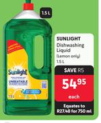 Sunlight Dishwashing Liquid Lemon Only-1.5L Each