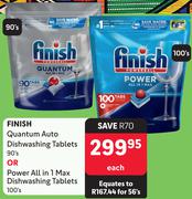 Finish Quantum Auto Dishwashing Tablets 90's Or Power All In 1 Max Dishwashing Tablets 100's-Each
