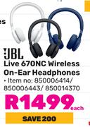JBL Live 670NC Wireless On Ear Headphones 850006414/850006443/850014370