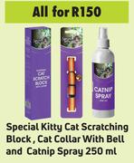 Special Kitty Cat Scratching Block,Cat Collar With Bell & Catnip Spray 250ml-For All