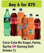Coca Cola No Sugar, Fanta, Sprite Or Stoney Soft Drinks-For Any 6 x 1L