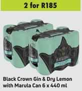 Black Crown Gin & Dry Lemon With Marula Can-For 2 x 6 x 440ml