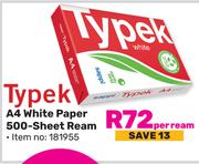 Typek A4 White Paper 500 Sheet Ream-Per Ream