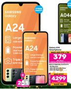 2 x Samsung Galaxy A24 Smartphone-On 1.2GB Red Top Up Core More Data